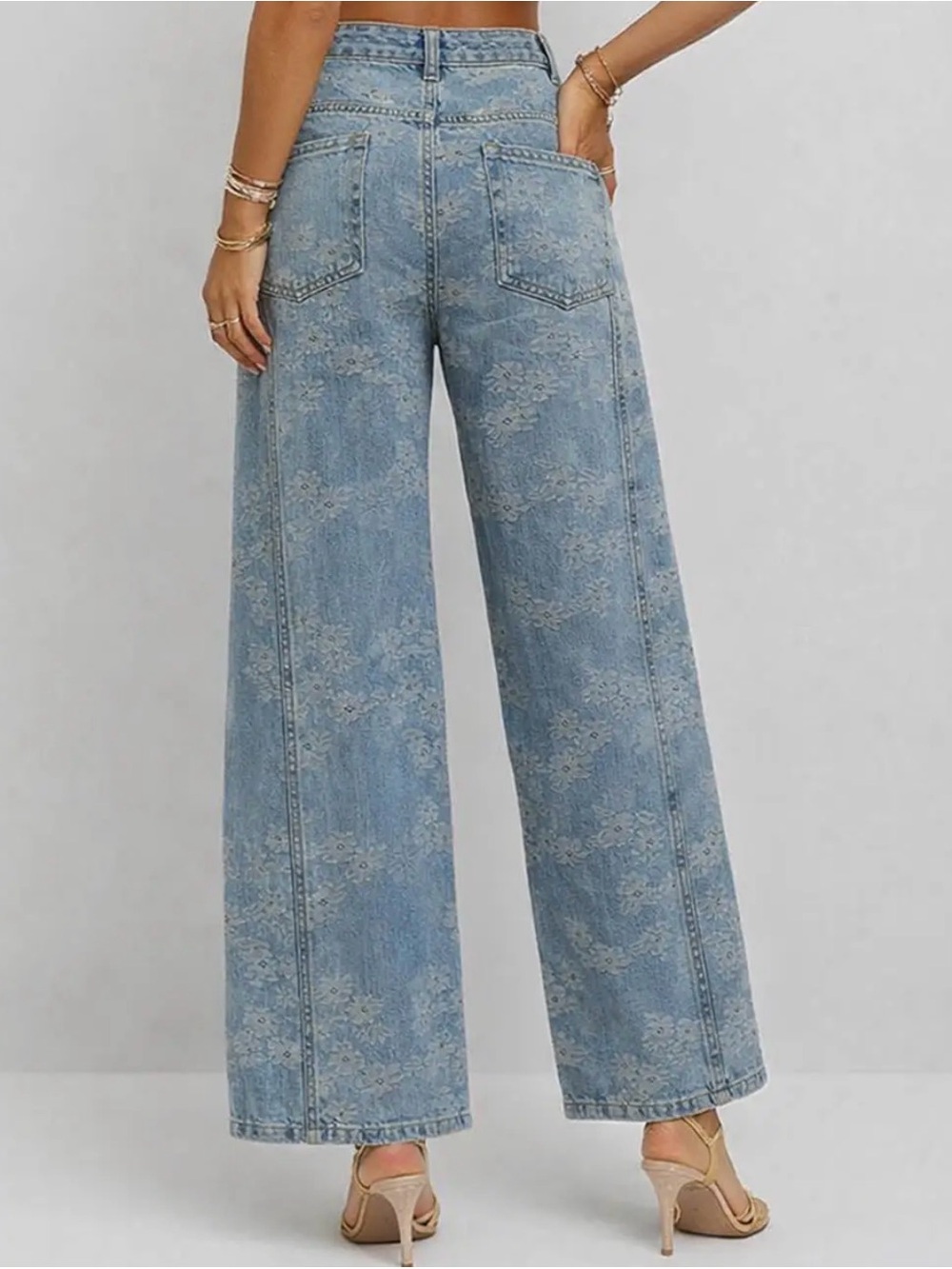 Elegant Floral Wash Wide-Leg Denim | SM127 - Picture 2 of 7